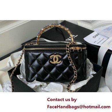 Chanel Shiny Crumpled Lambskin, Imitation Pearls  &  Gold-Tone Metal Clutch with Chain Bag AP3804 Black 2025